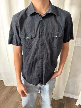 Calvin Klein Men's Black Short Sleeve Jacquard Button Up Work Shirt